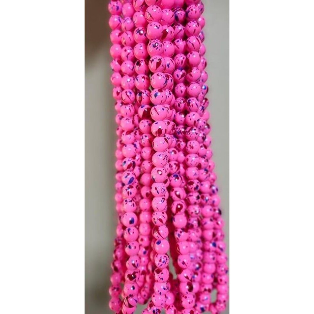 30 Inch Strand of 10mm Hot Pink Hand Painted Beads